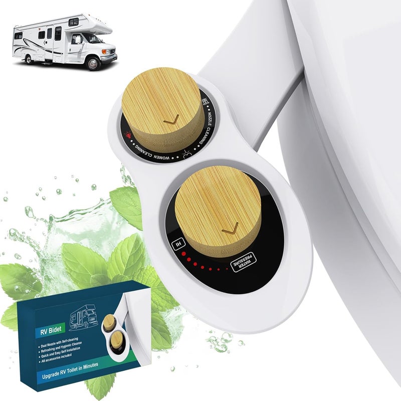 Terapaton RV Bidet Seat Attachment with Dual Nozzles, Self-Cleaning, Rear/Front Cleaning, Non-Electric, Adjustable Water Pressure, Fresh Water RV Bidet Sprayer | Upgrade Toilet in Minutes (Bamboo) - Image 1